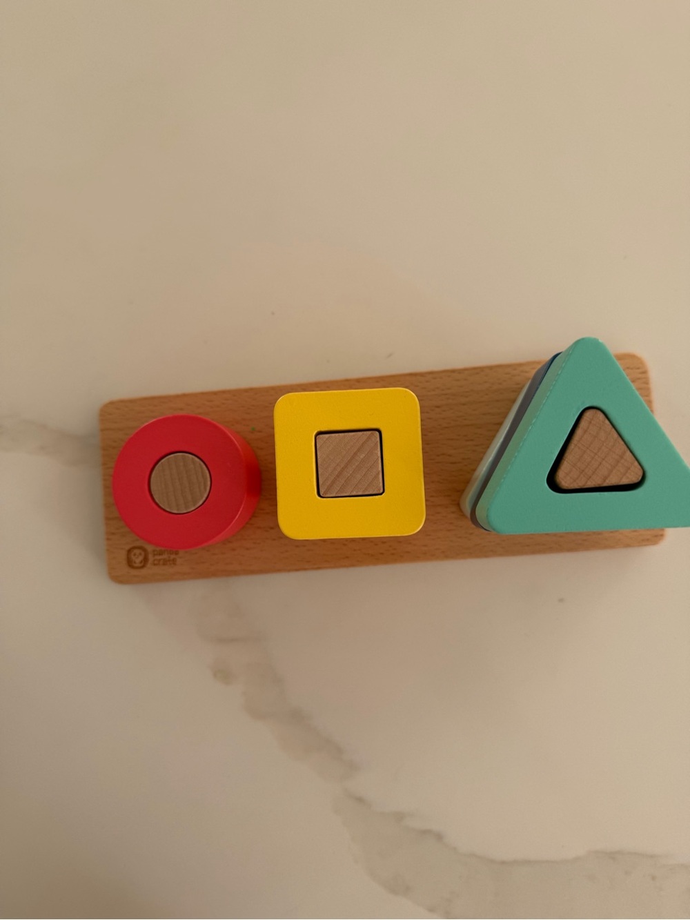 Wooden Shape Matching Peg Toy - Red, Yellow & Teal
